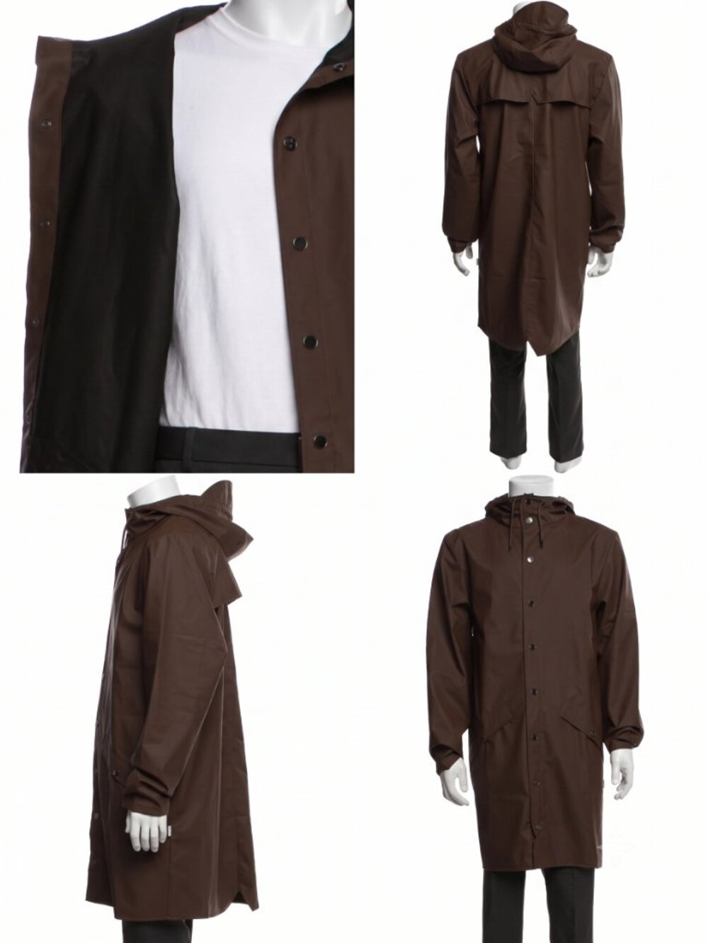 Rains brand Long Jacket, XL, in Frame (Brown)